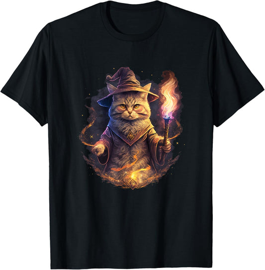 Magical Wizard Cat Fantasy Kitten T-Shirt - T-Shirt | Black