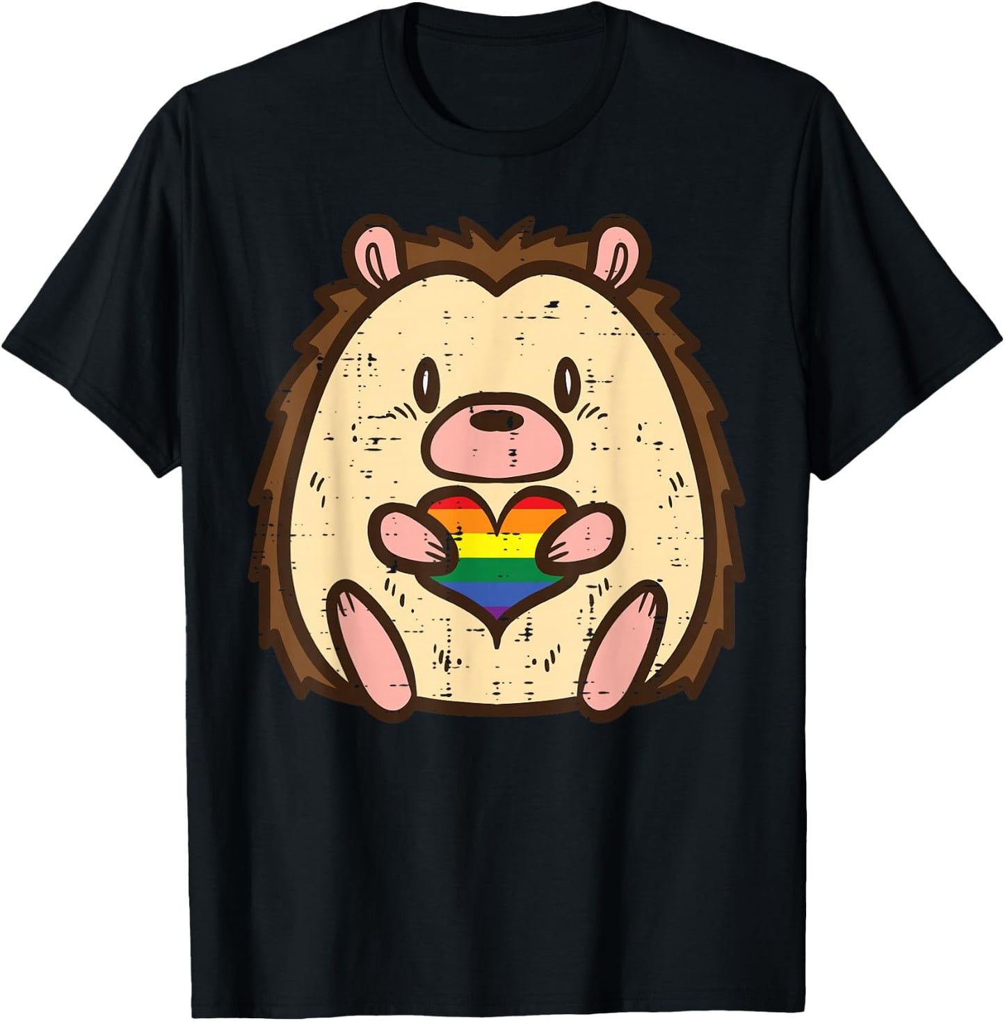 Gay Pride Hedgehog Heart Rainbow Flag Lgbtq Men Women Kids T-Shirt - T-Shirt | Black