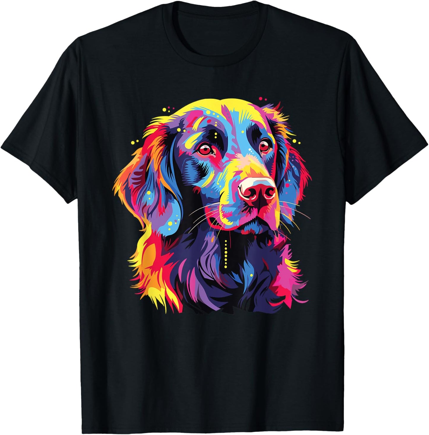 Watercolor Colorful Flat Coated Retriever Dog Men Women Girls Kids T-Shirt - T-Shirt | Black
