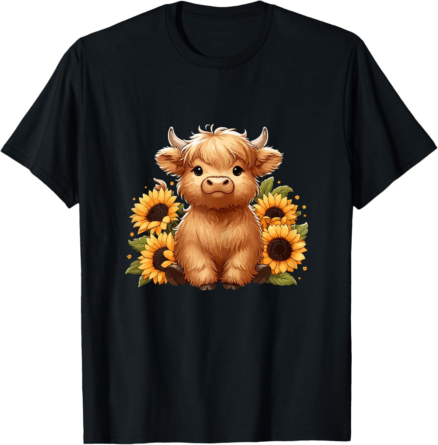 Sunflower Highland Cow Farm T-Shirt - T-Shirt | Black