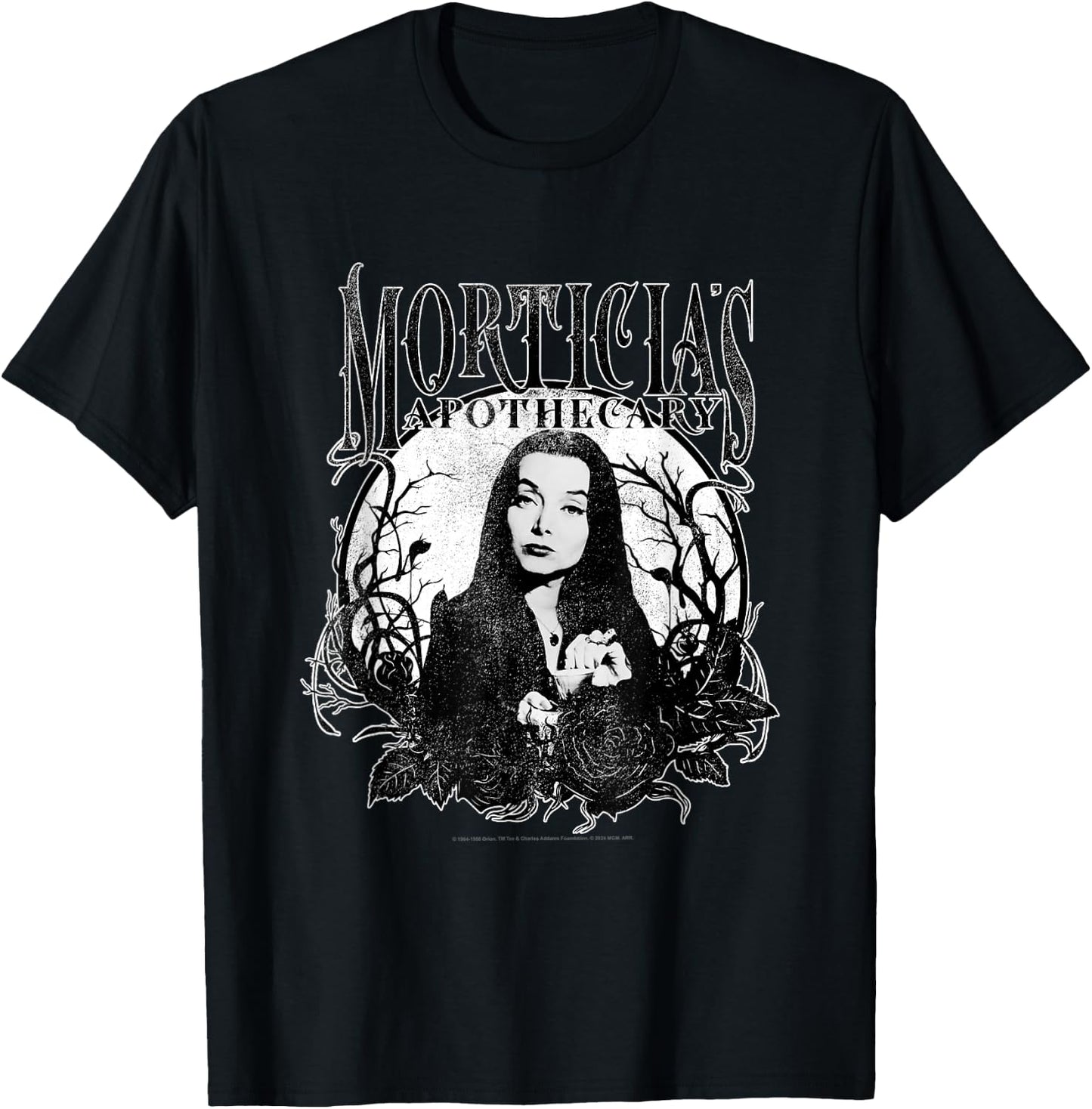 The Addams Family Morticia's Apothecary Dark Gothic Floral , Black, S T-Shirt - T-Shirt | Black