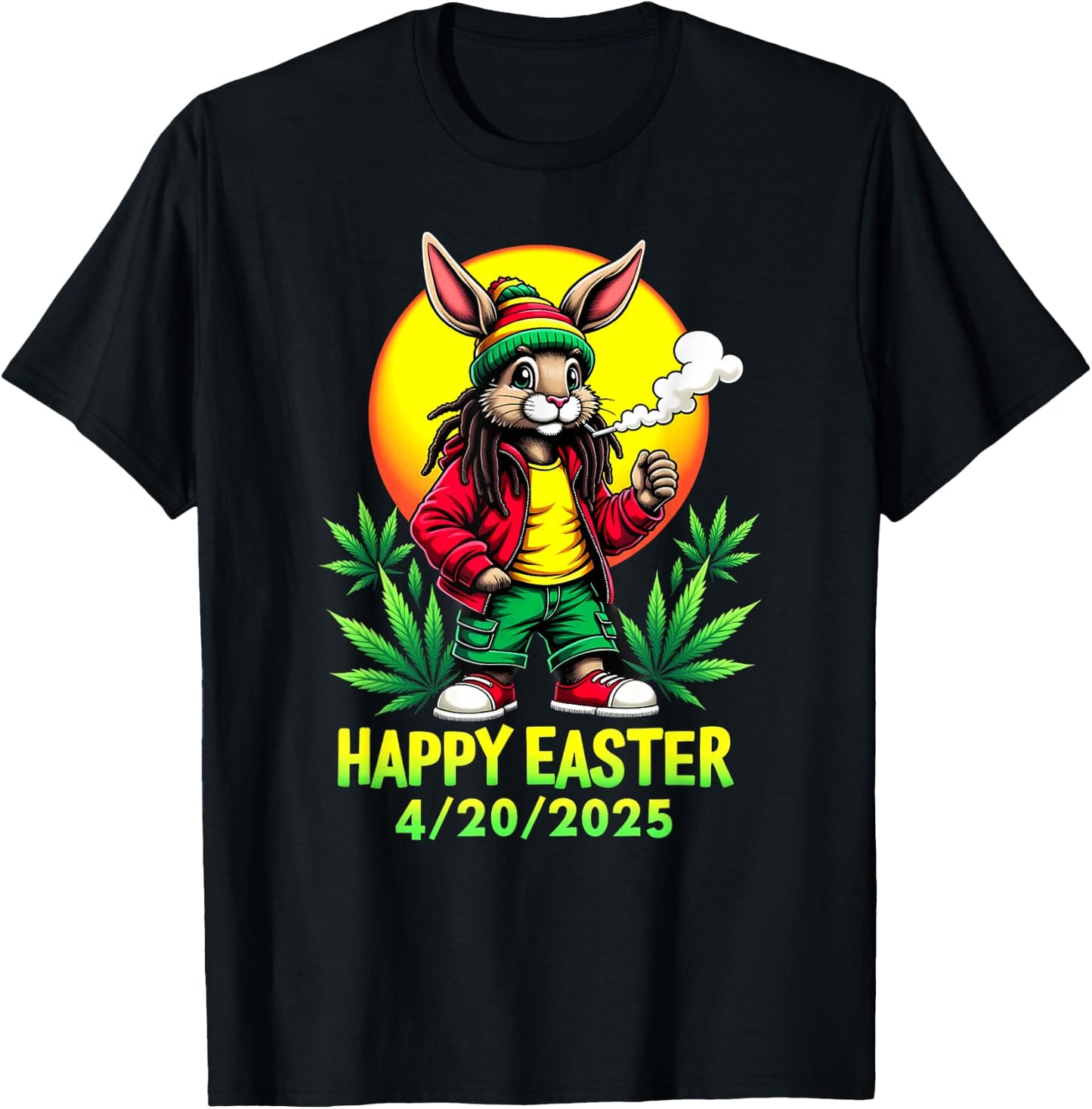 Happy Easter Bunny Marijuana Cannabis Weed 420 T-Shirt - T-Shirt | Black
