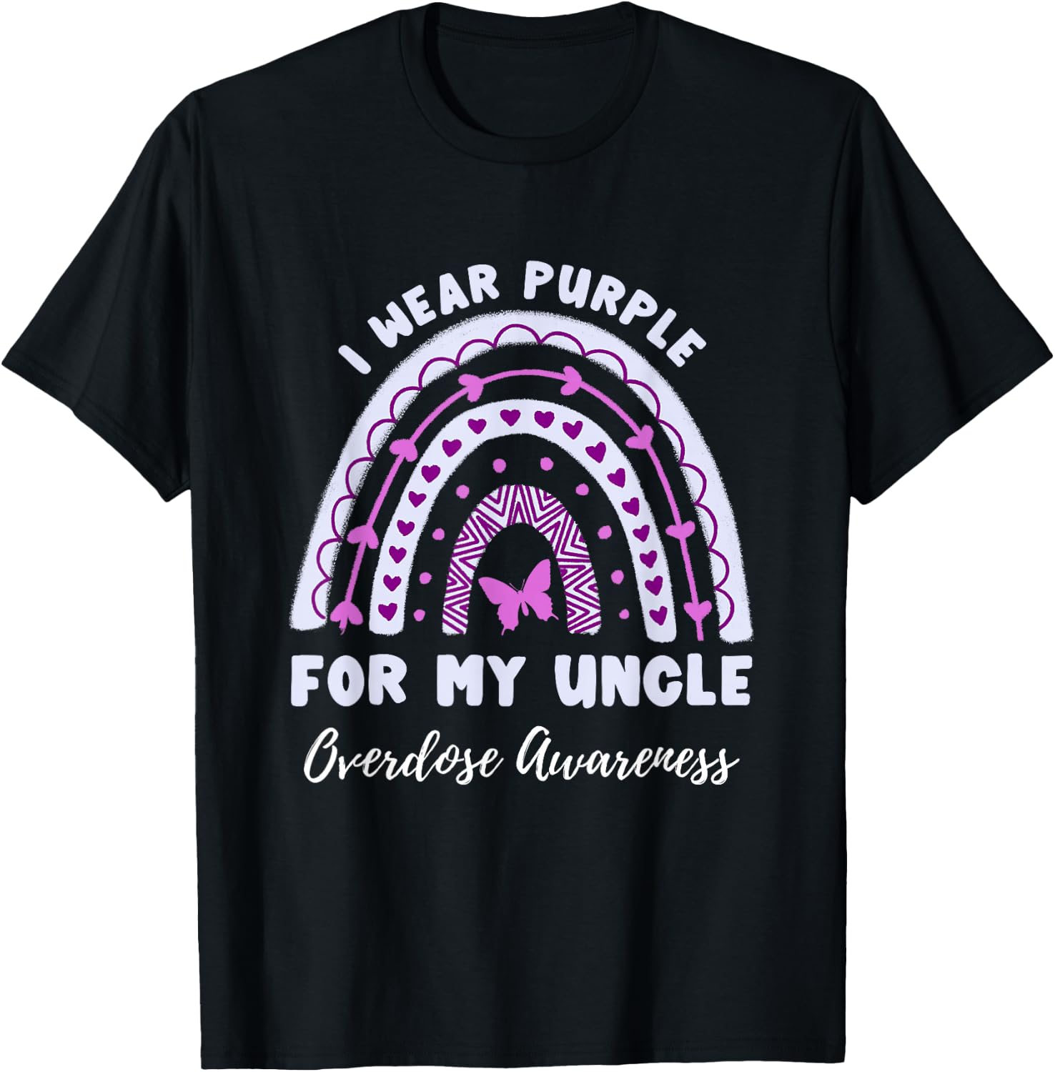 I Wear Purple For My Uncle Overdose Awareness Rainbow T-Shirt - T-Shirt | Black