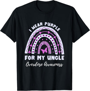 I Wear Purple For My Uncle Overdose Awareness Rainbow T-Shirt - T-Shirt | Black