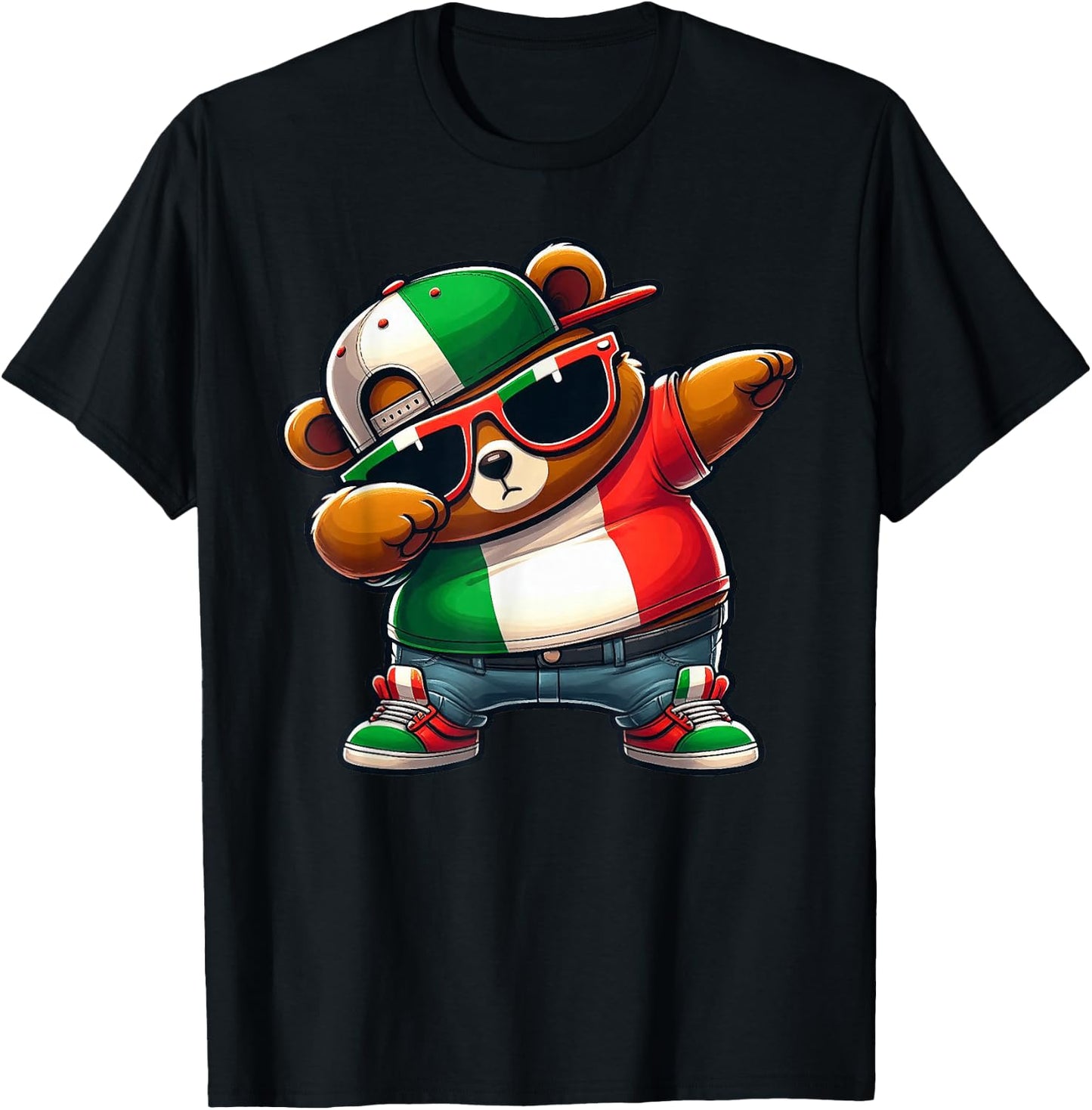 Italian Bear Italia Dab Dabbing Boys Kids 2024 , Blue, S T-Shirt - T-Shirt | Black