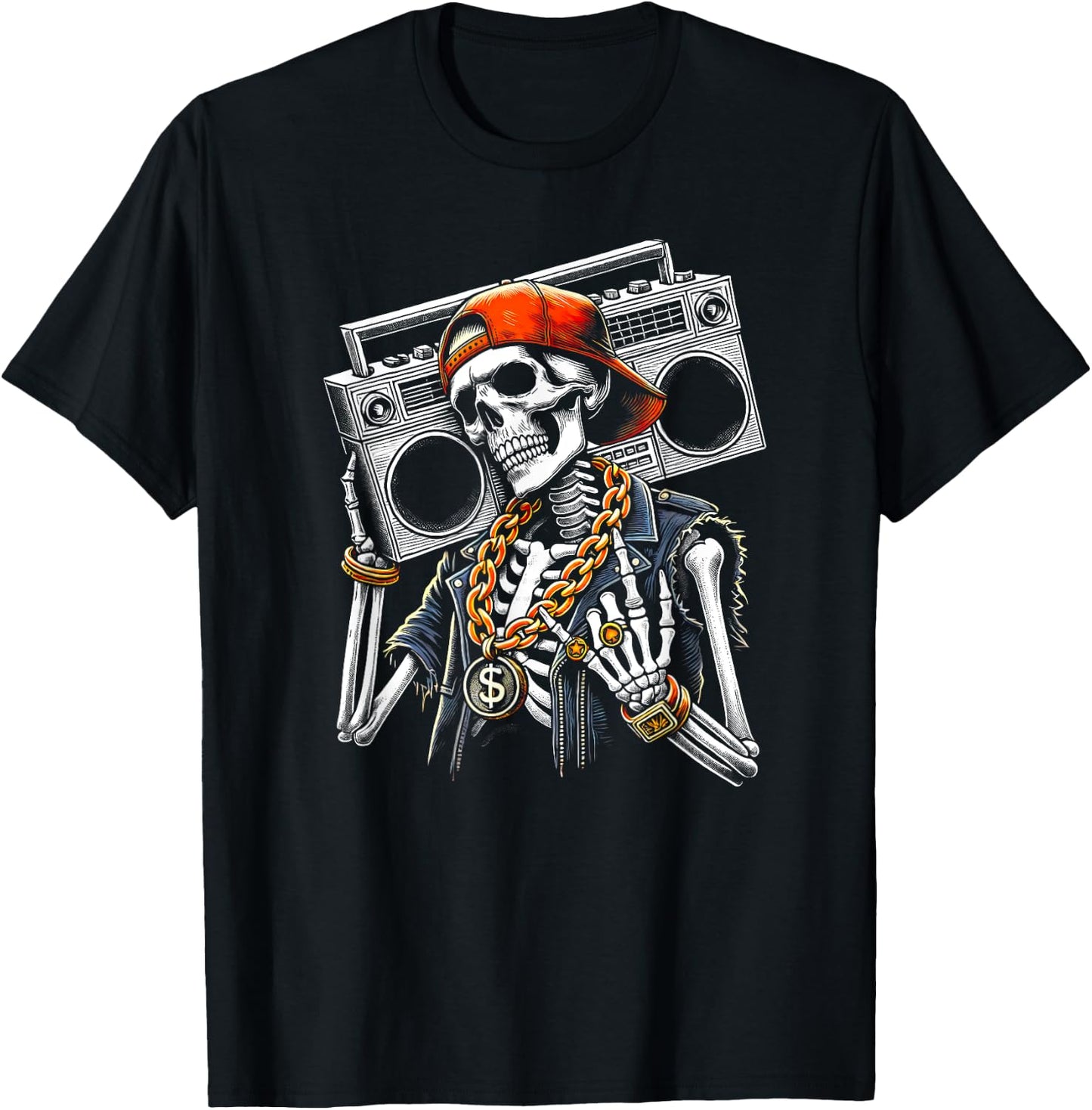 Skeleton Rocker Hand Horn Halloween Costume Cool Rock Music T-Shirt - T-Shirt | Black