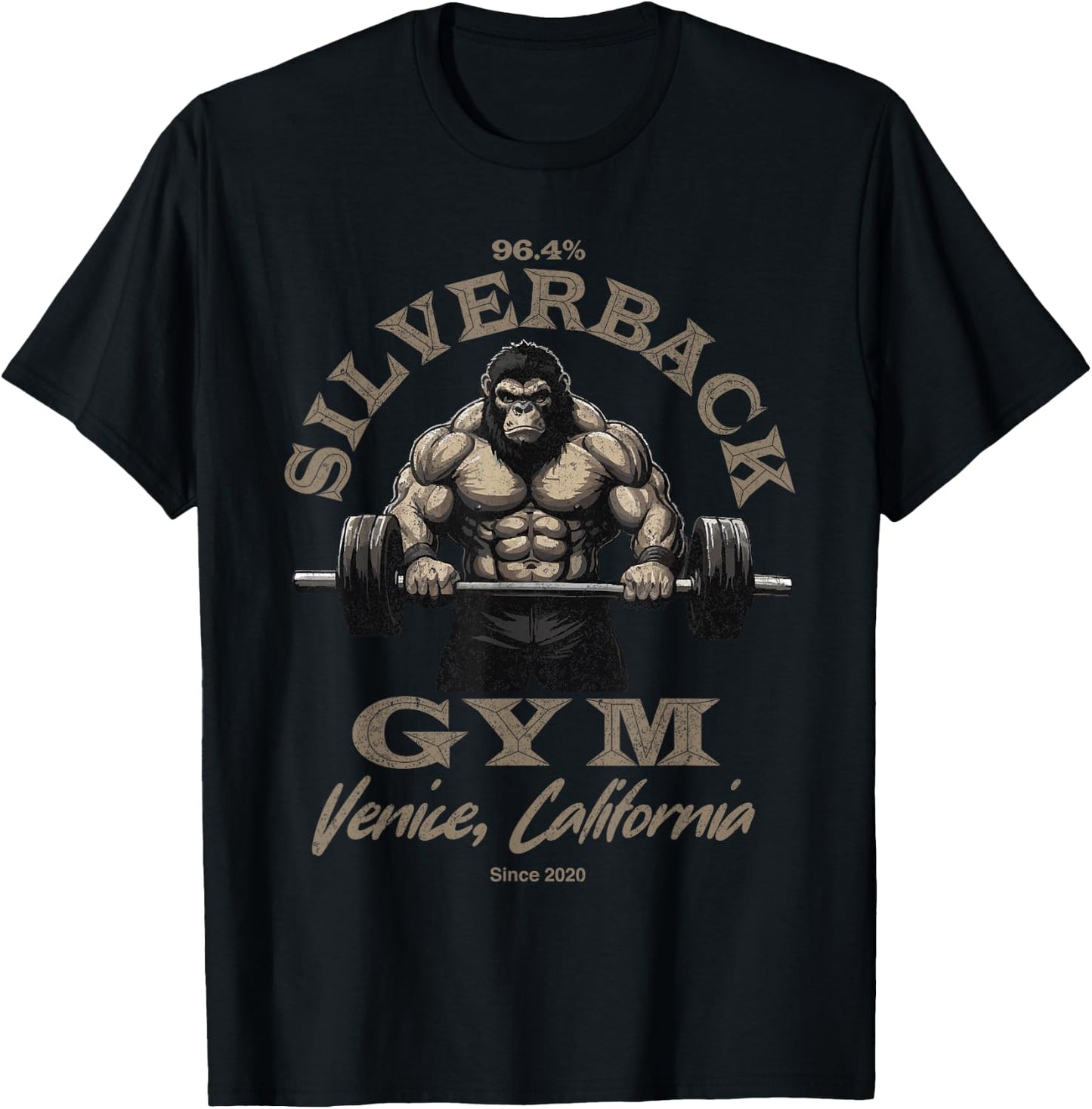 96.4% Silverback Gorilla Fitness Wear Bodybuilding Gym , black, S T-Shirt - T-Shirt | Black
