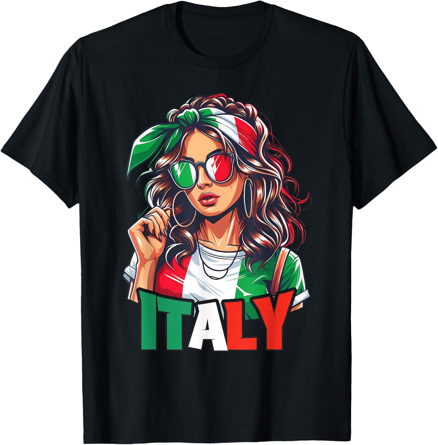 Italy Flag Woman Sunglasses Girls Italy & Italia , black T-Shirt - T-Shirt | Black