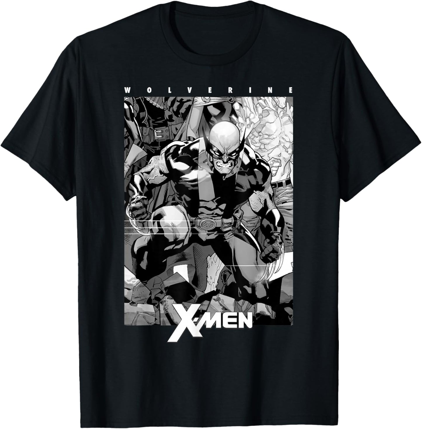 Marvel X-Men Wolverine Black & White Comic Panel T-Shirt - T-Shirt | Black