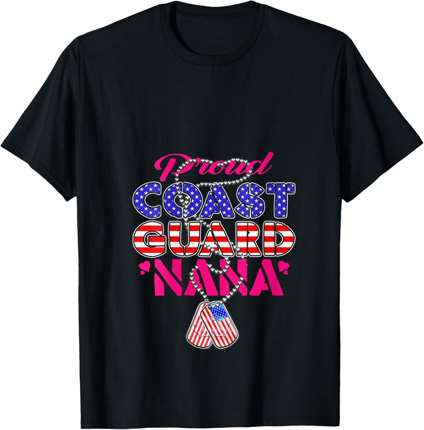 Proud US Coast Guard Nana US Flag Dog Tags Military Grandma V-Neck T-Shirt - T-Shirt | Black