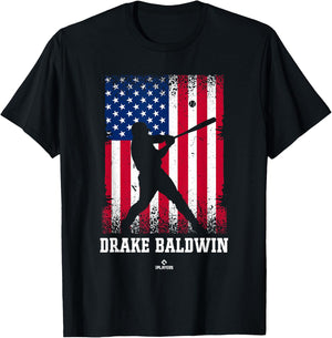 American Flag Swing Drake Baldwin Prospect Baseball Fan Gear T-Shirt - T-Shirt | Black
