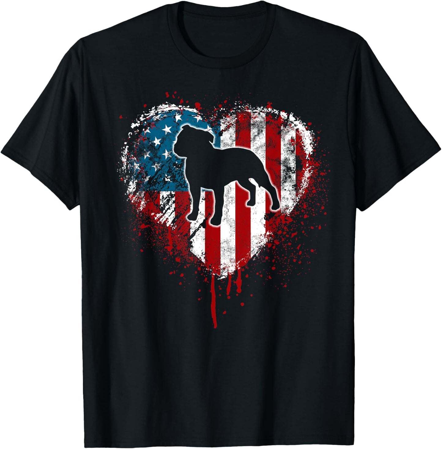 Patriotic Heart American Flag Staffy Dog Mom Dad Women Kids Men T-Shirt - T-Shirt | Black