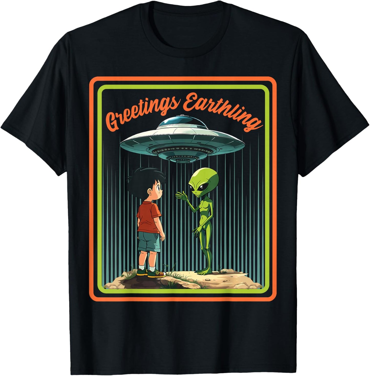 Vintage Child Game Horror, Dark Humour Greetings Earthling T-Shirt - T-Shirt | Black