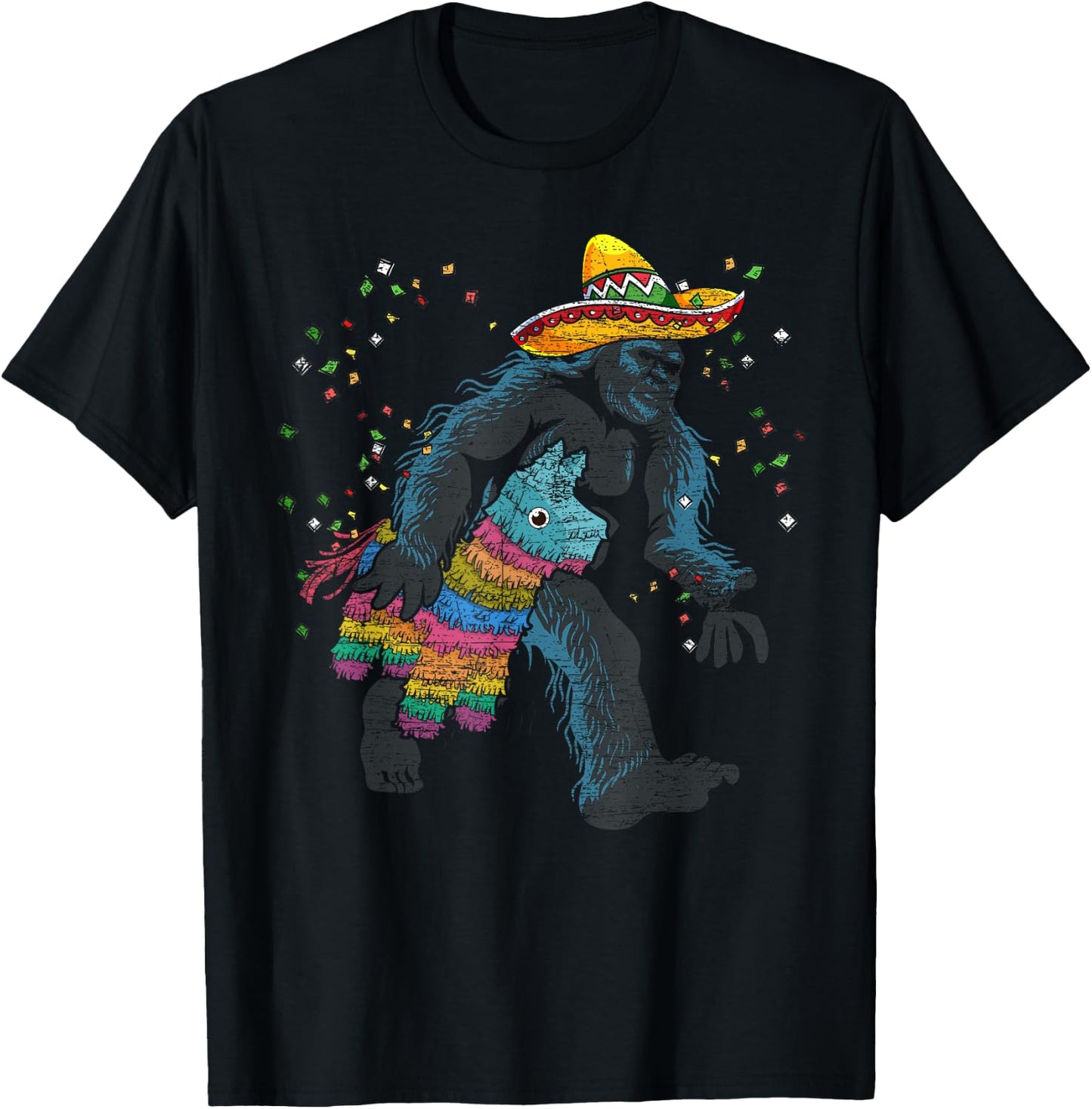 Bigfoot Mexican Pinata Sasquatch Fiesta Funny Cinco De Mayo T-Shirt - T-Shirt | Black