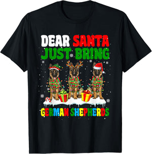Just Bring German Shepherds Xmas Three Santa Reindeer Dogs T-Shirt - T-Shirt | Black