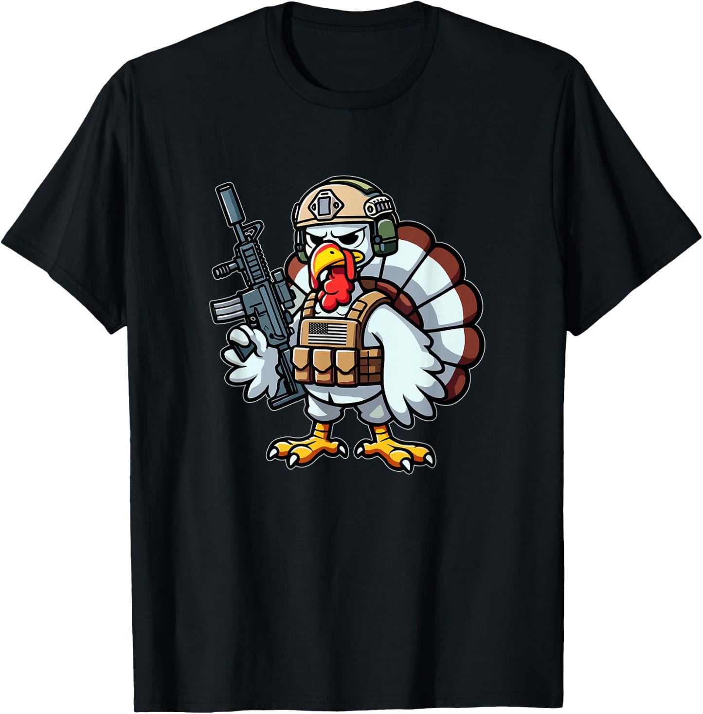 Nate's SOF- 's Funny Thanksgiving Tactical Turkey Veteran -Adults - Black, Small, Short Sleeve T-Shirt - T-Shirt | Black