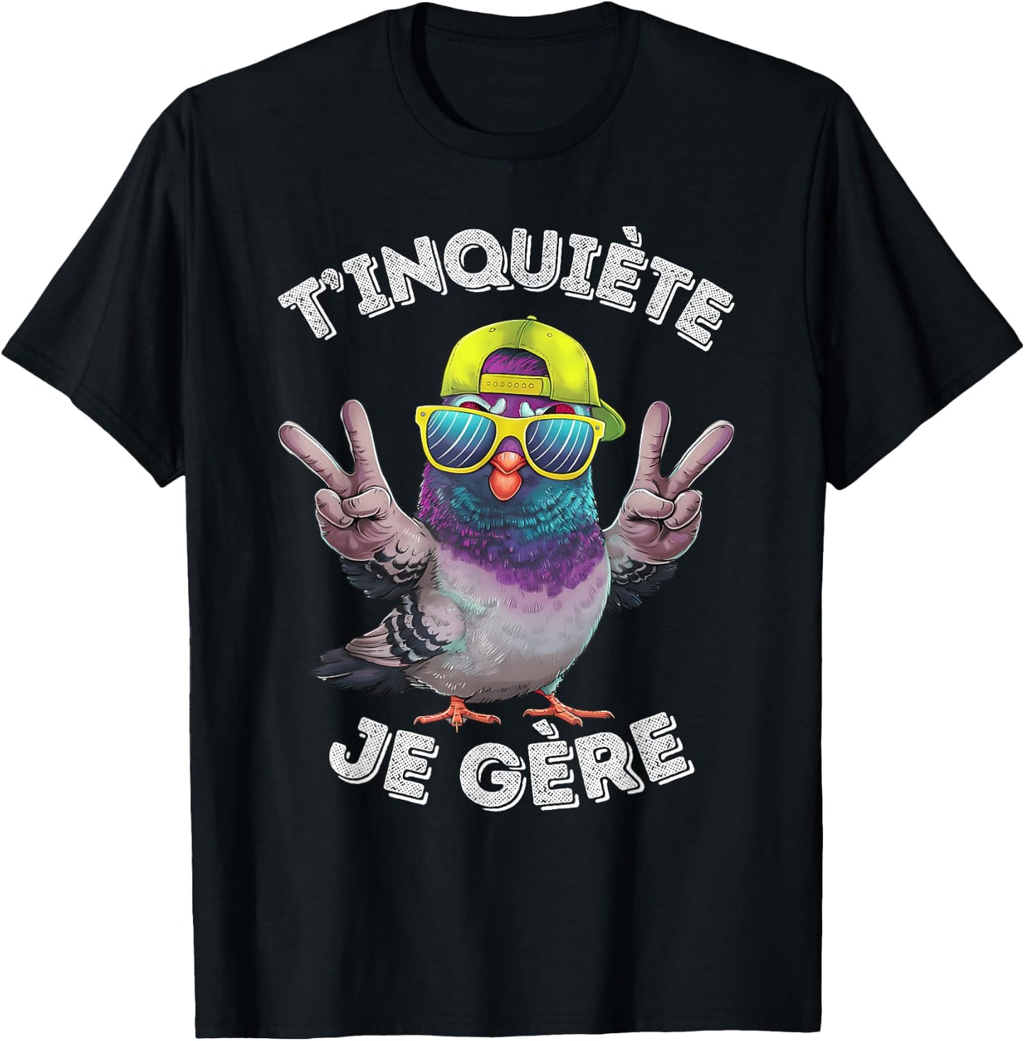 Pigeon Accessory Humour Beer Aperitif T'inquiète Je Gère , Black, S T-Shirt - T-Shirt | Black