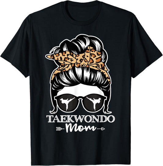 Taekwondo Mom Messy Bun Hair Funny Taekwondo Athlete Mom T-Shirt - T-Shirt | Black