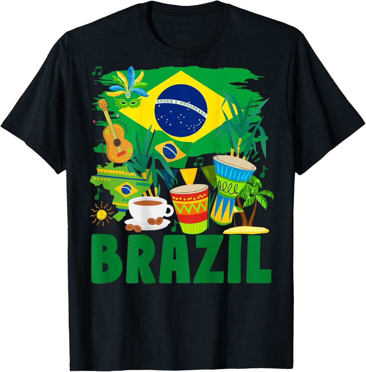 Brazil Flag Outfit Idea For Kids Brazil & Brazilian Flag T-Shirt - T-Shirt | Black
