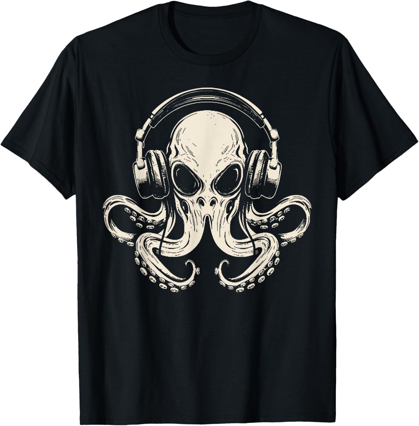 Octopus Musician Headphone Music Lover Octopus Kraken Ocean T-Shirt - T-Shirt | Black