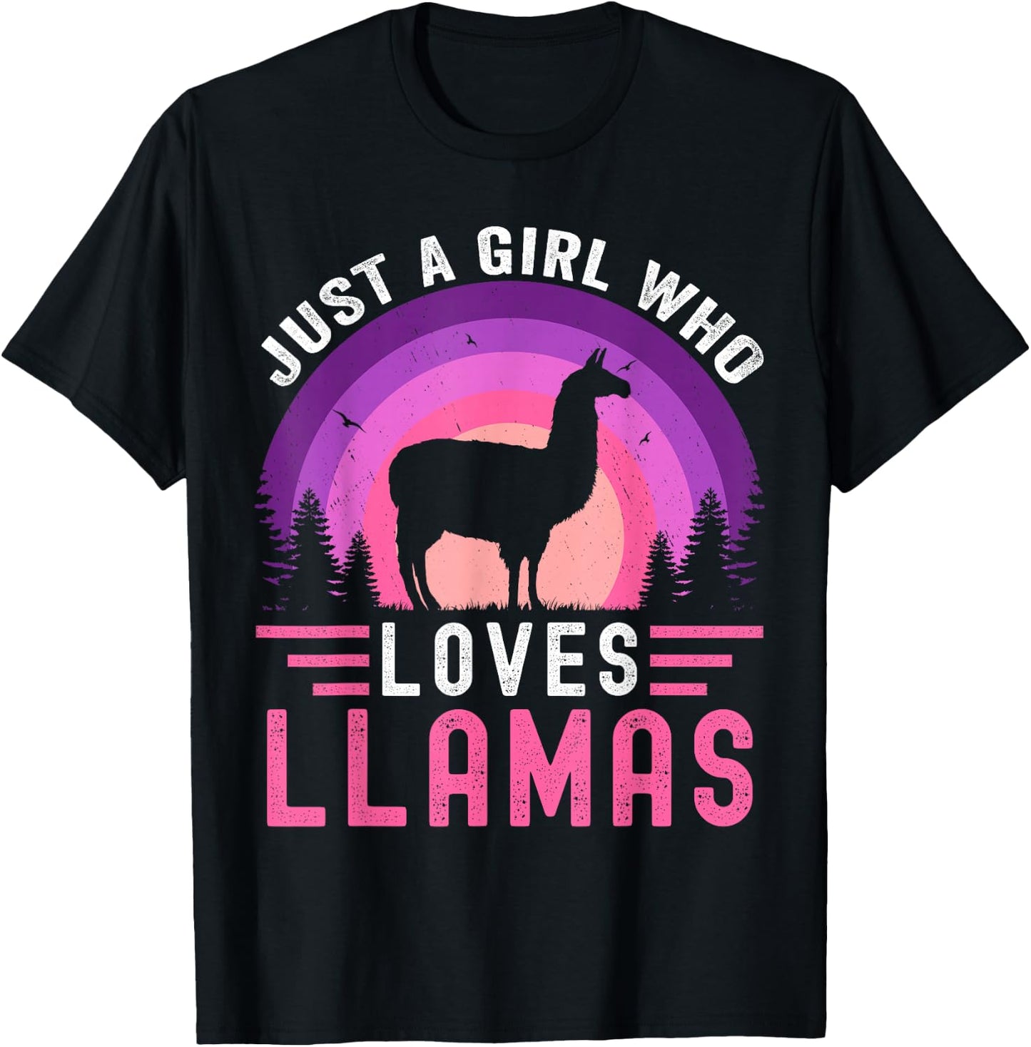 Just A Girl Who Loves Llamas Retro Vintage alpaca Llama T-Shirt - T-Shirt | Black