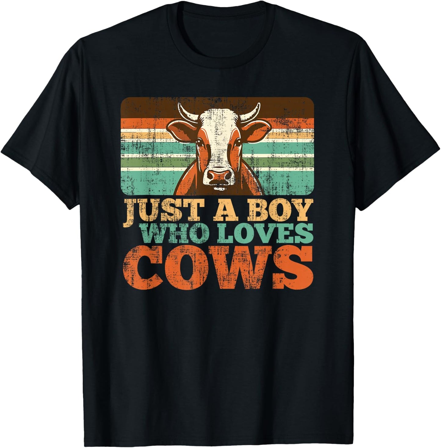 Just A Boy Who Loves Cows Farm Animal Lover Retro Farmer T-Shirt - T-Shirt | Black