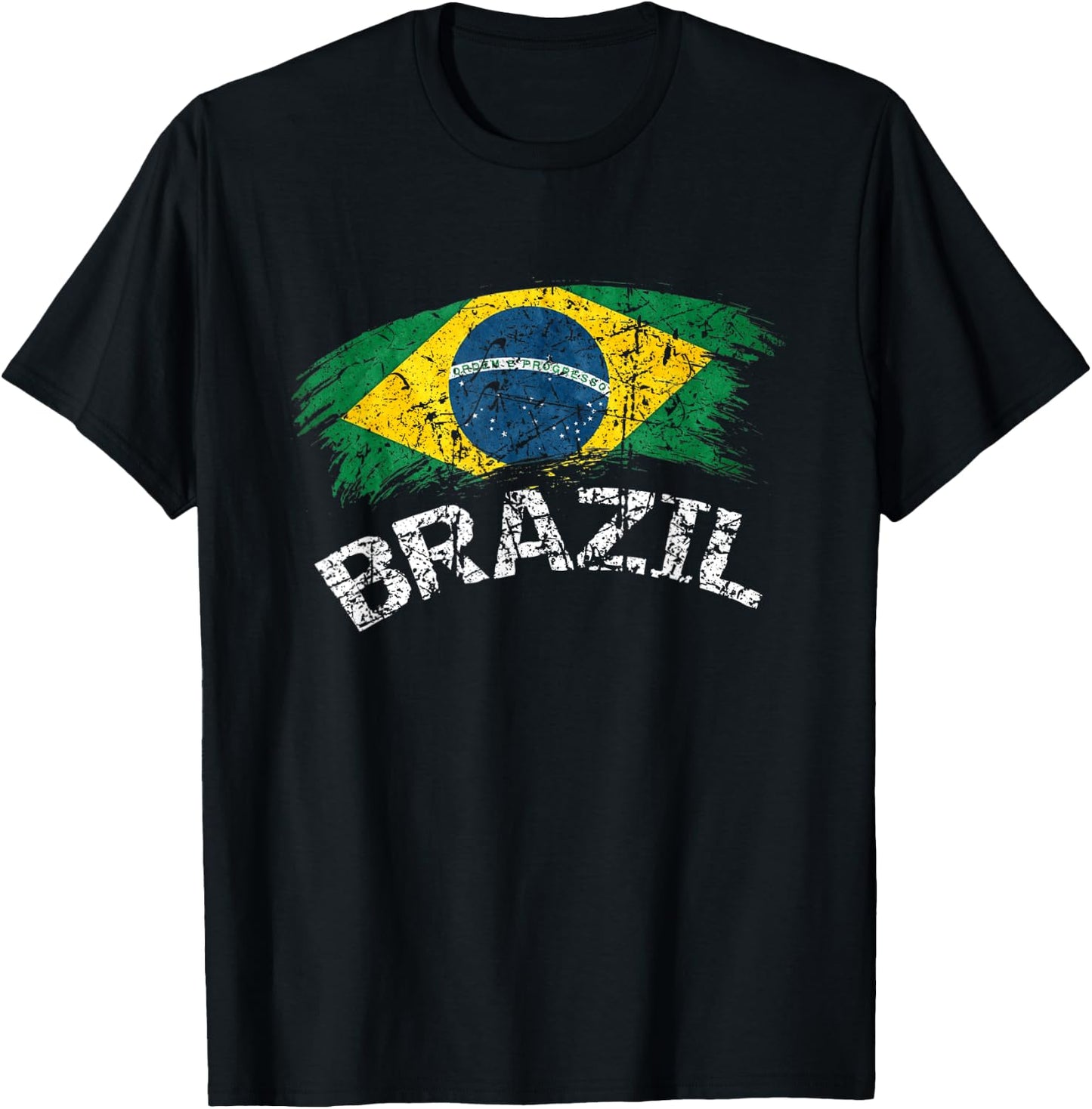 Flag Of Brazil Distressed Latin Men Women Kids Brazilian T-Shirt - T-Shirt | Black
