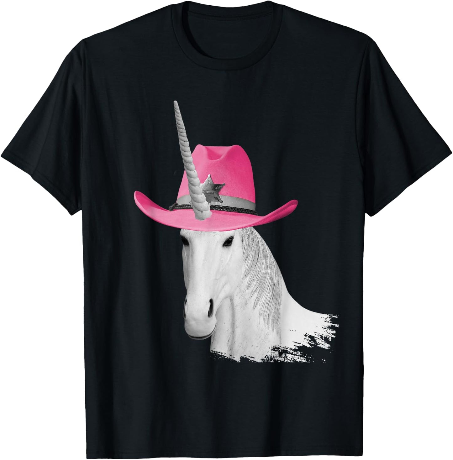 Unicorn Wearing Pink Cowboy Hat Cowgirl T-Shirt - T-Shirt | Black