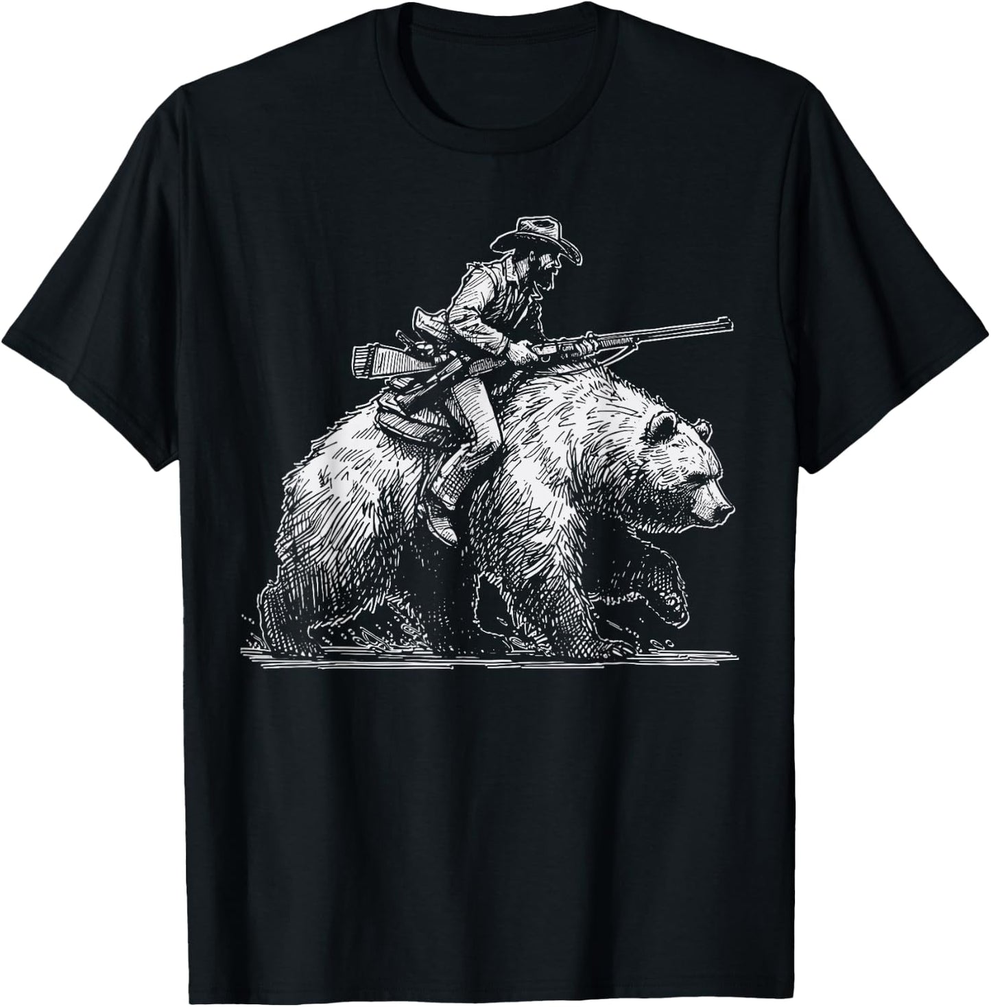 Funny Lumberjack Cowboy rides a Bear T-Shirt - T-Shirt | Black