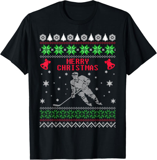 Hockey Ugly Christmas Sweater , Funny Men Women Gift T-Shirt - T-Shirt | Black