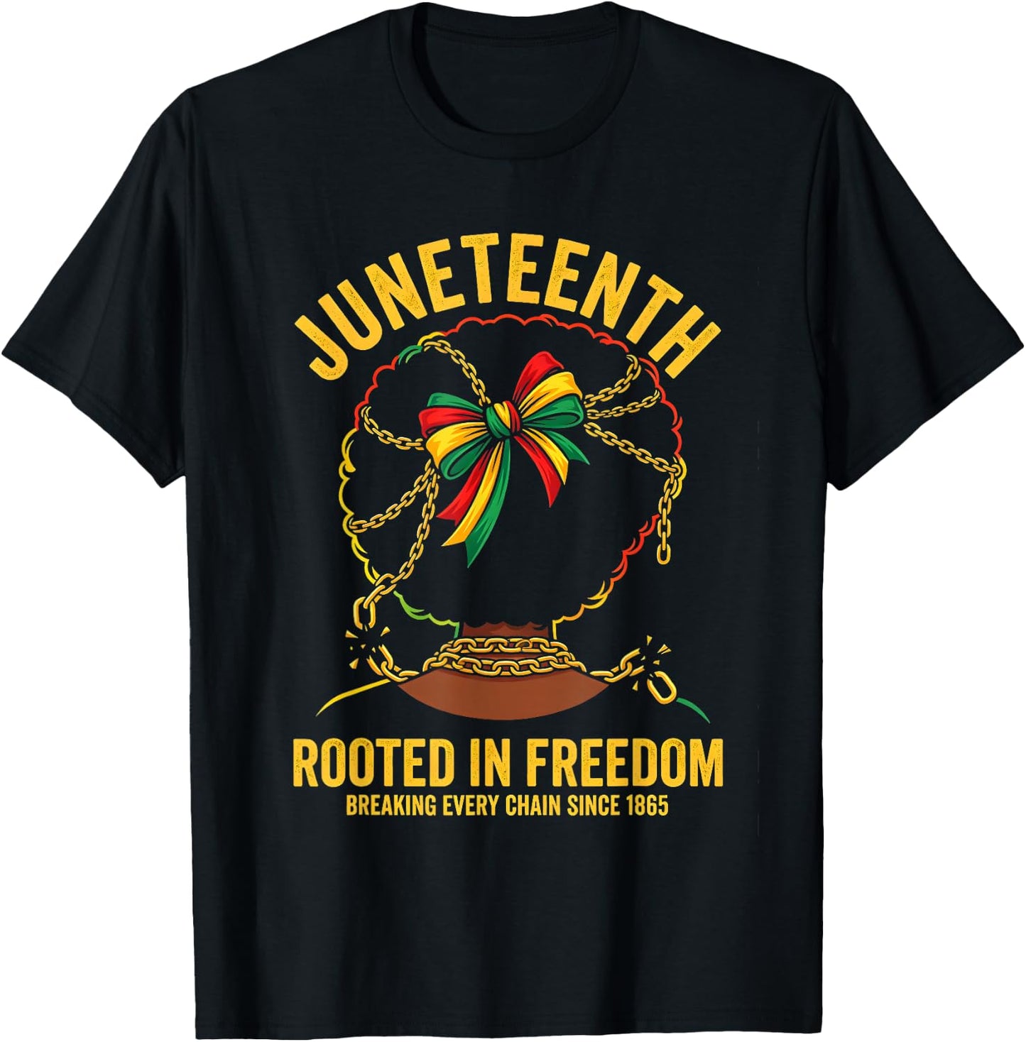 Juneteenth Rooted in Freedom Afro Girls Coquette Bow 1865 T-Shirt - T-Shirt | Black