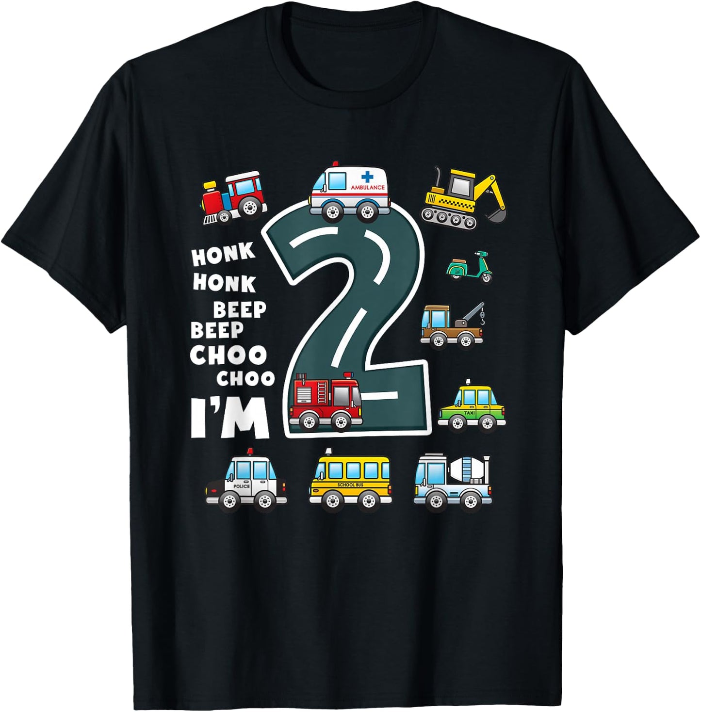2nd Birthday Boy 2 Year Old Transportation Toddler Truck Car T-Shirt - T-Shirt | Black