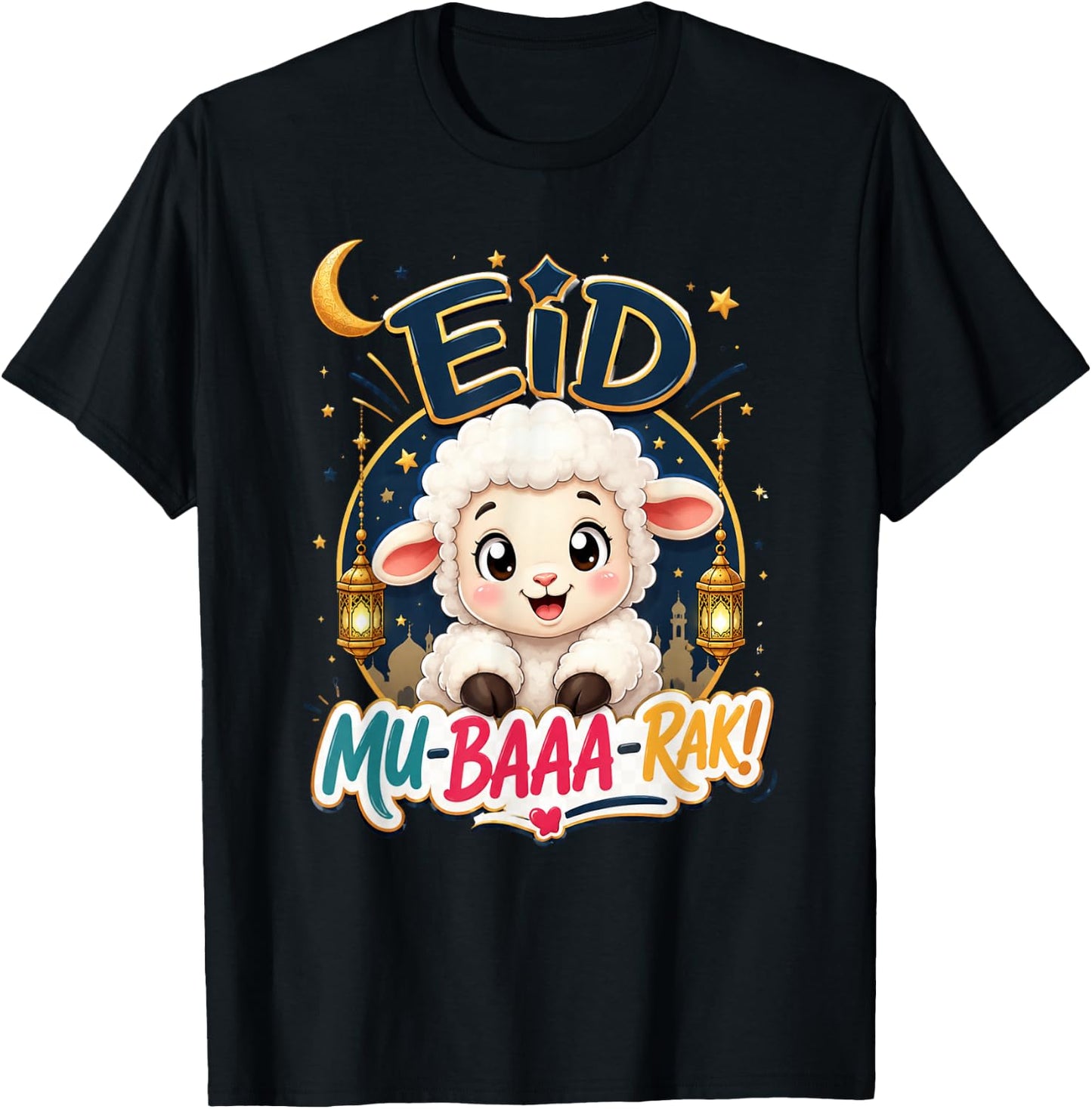 Happy Eid Al Adha Mubarak Kids Muslim Cute Sheep Holiday T-Shirt - T-Shirt | Black