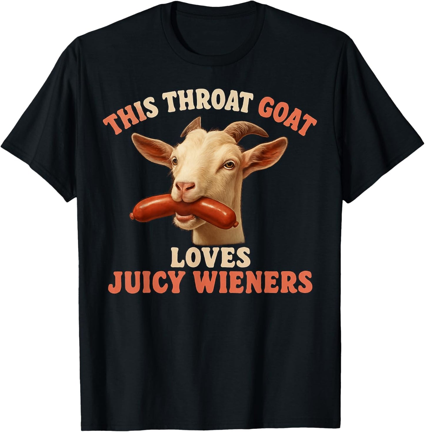 Playful Goat with Sausage Humor Design T-Shirt - T-Shirt | Black