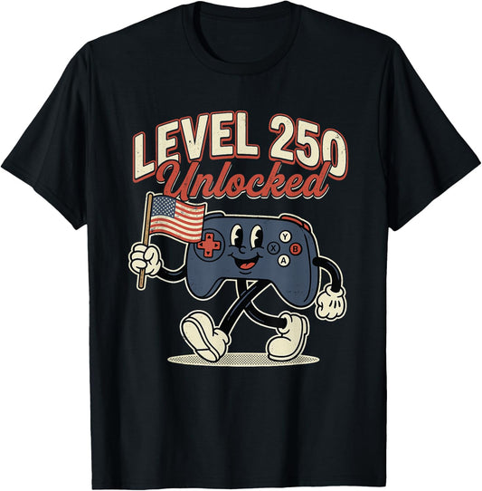 Funny Level 250 Unlocked 250th Anniversary Birthday Gamer T-Shirt - T-Shirt | Black