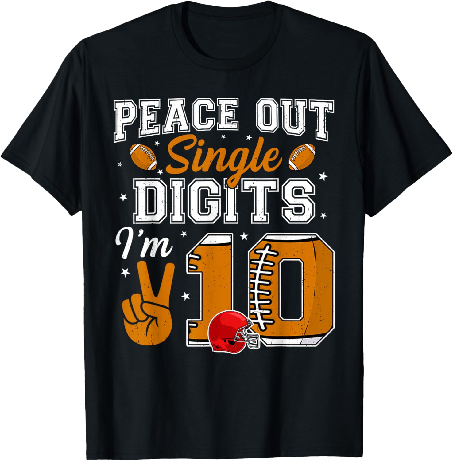 10th Birthday Boy Football Peace Out Single Digits 10 Yr old T-Shirt - T-Shirt | Black