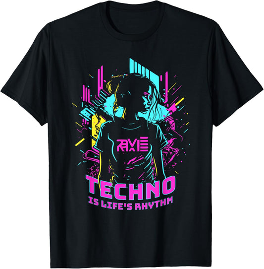 Techno Is Life's Rhythm , black T-Shirt - T-Shirt | Black