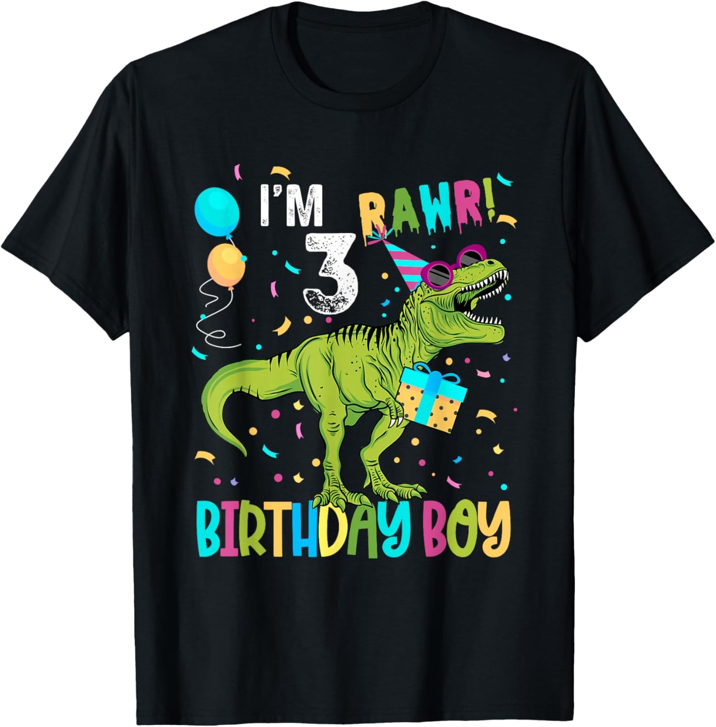 Birthday Boy 3 Years Old 3rd Cute Rex Family Dinosaur Squad T-Shirt - T-Shirt | Black