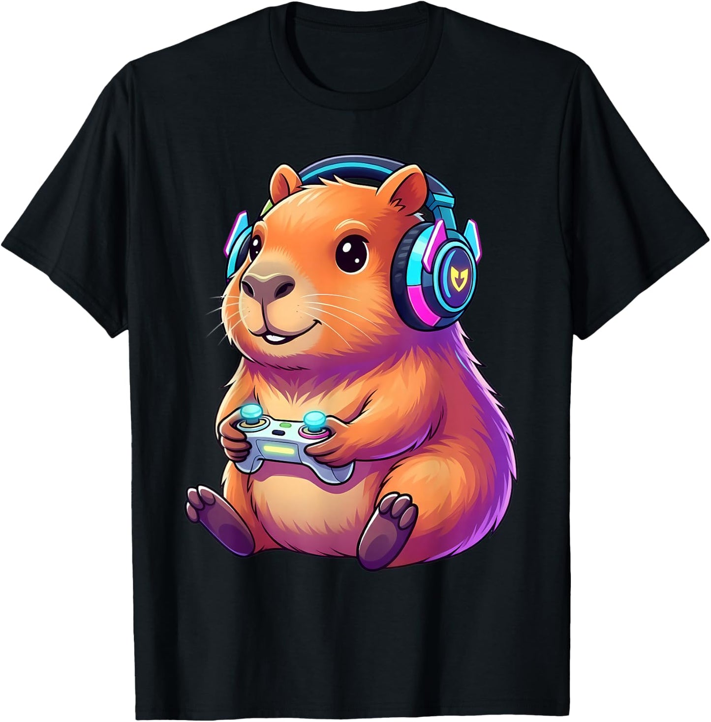 Drôle de Capybara Gamer Mignon Jeu Vidéo Capybara Animal Design T-Shirt - T-Shirt | Black