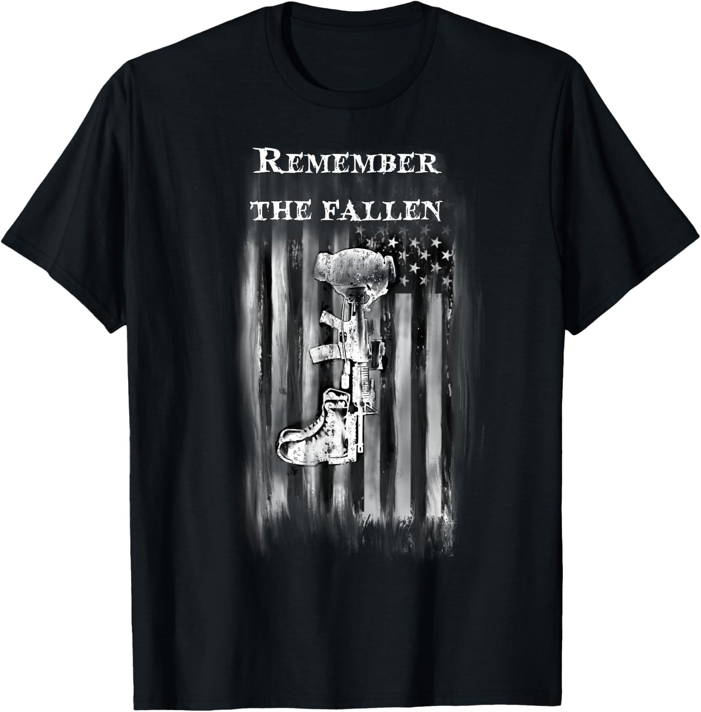 USA fallen soldier battle cross flag warrior shirt T-Shirt - T-Shirt | Black