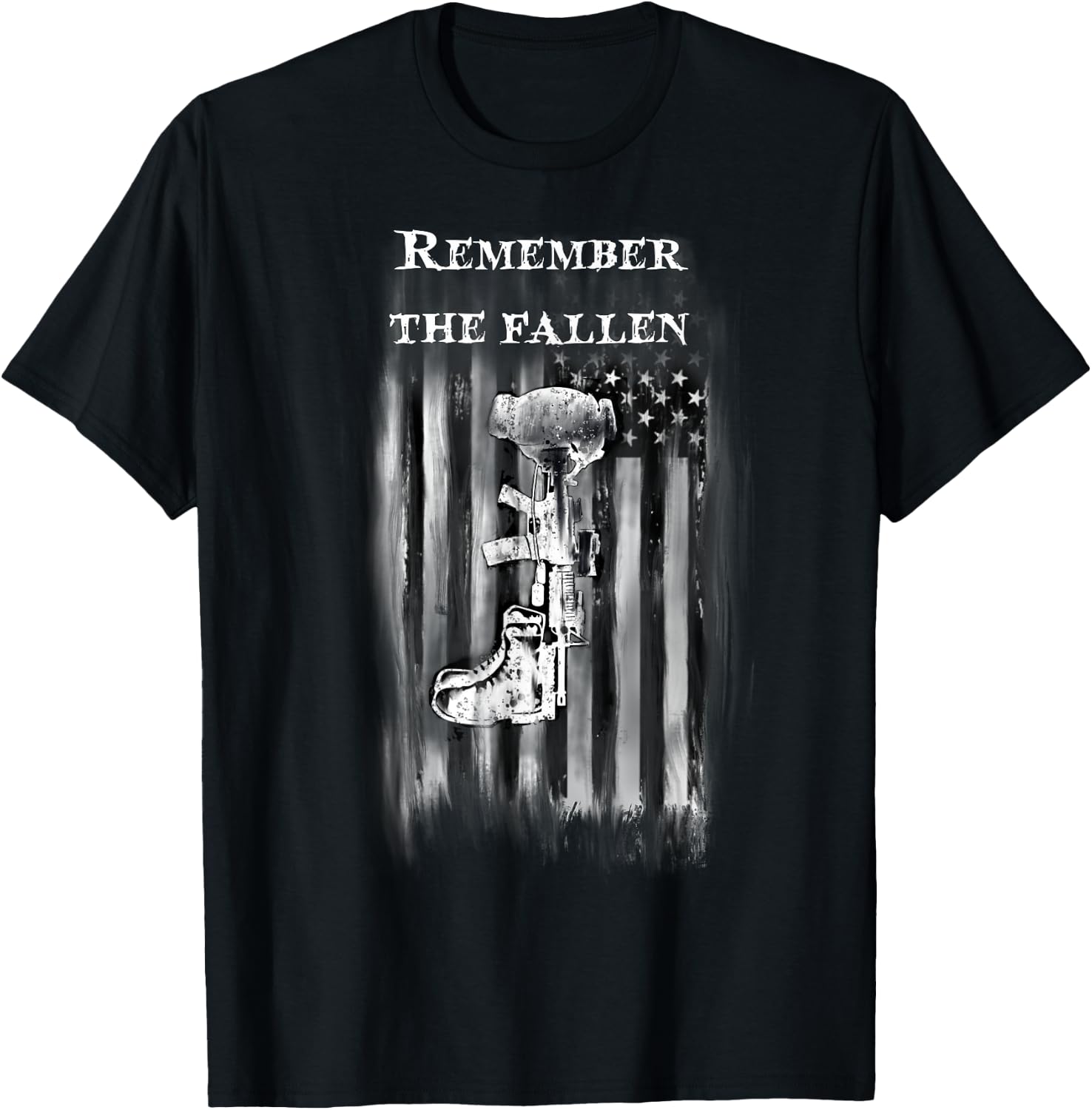 USA fallen soldier battle cross flag warrior shirt T-Shirt - T-Shirt | Black