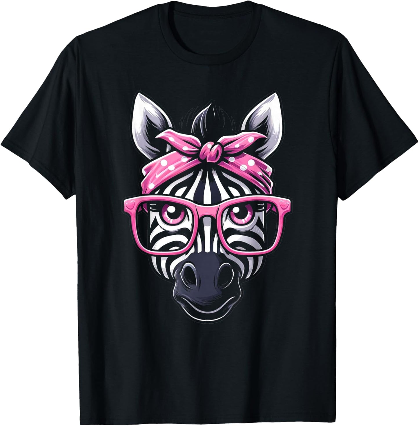 Zebra Pink Bandana Glasses T-Shirt - T-Shirt | Black