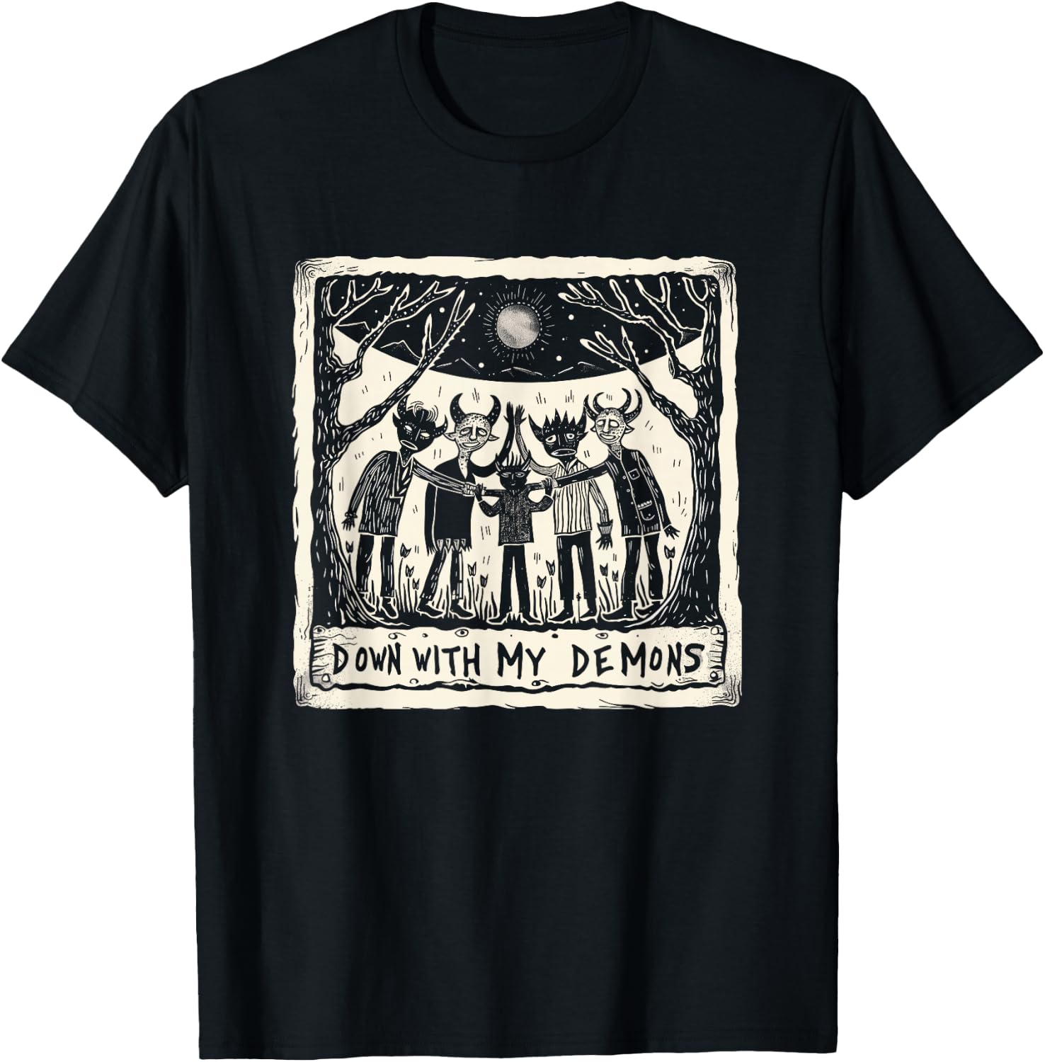 Down With My Demons Occult Gothic Witchcraft Horror Punk T-Shirt - T-Shirt | Black