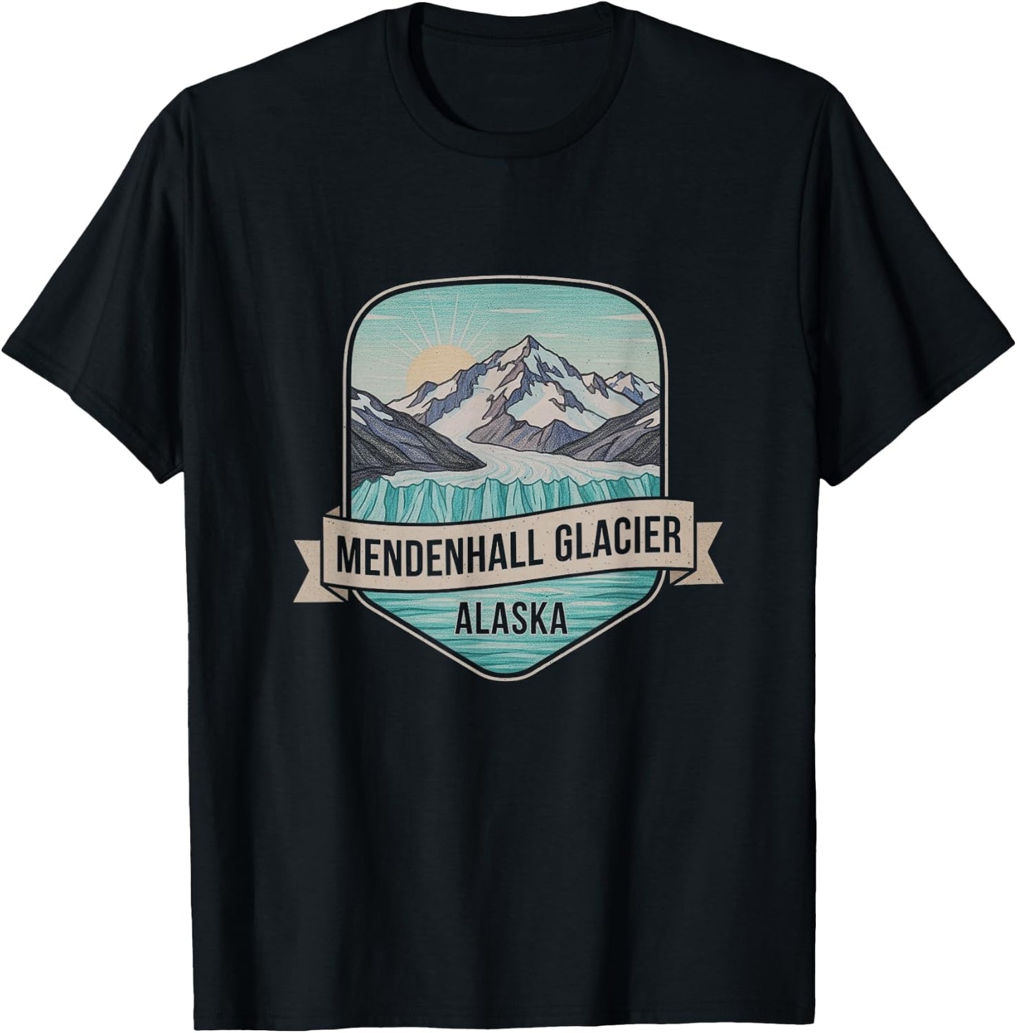 Retro Mendenhall Glacier Alaska Drawing Art Design T-Shirt - T-Shirt | Black