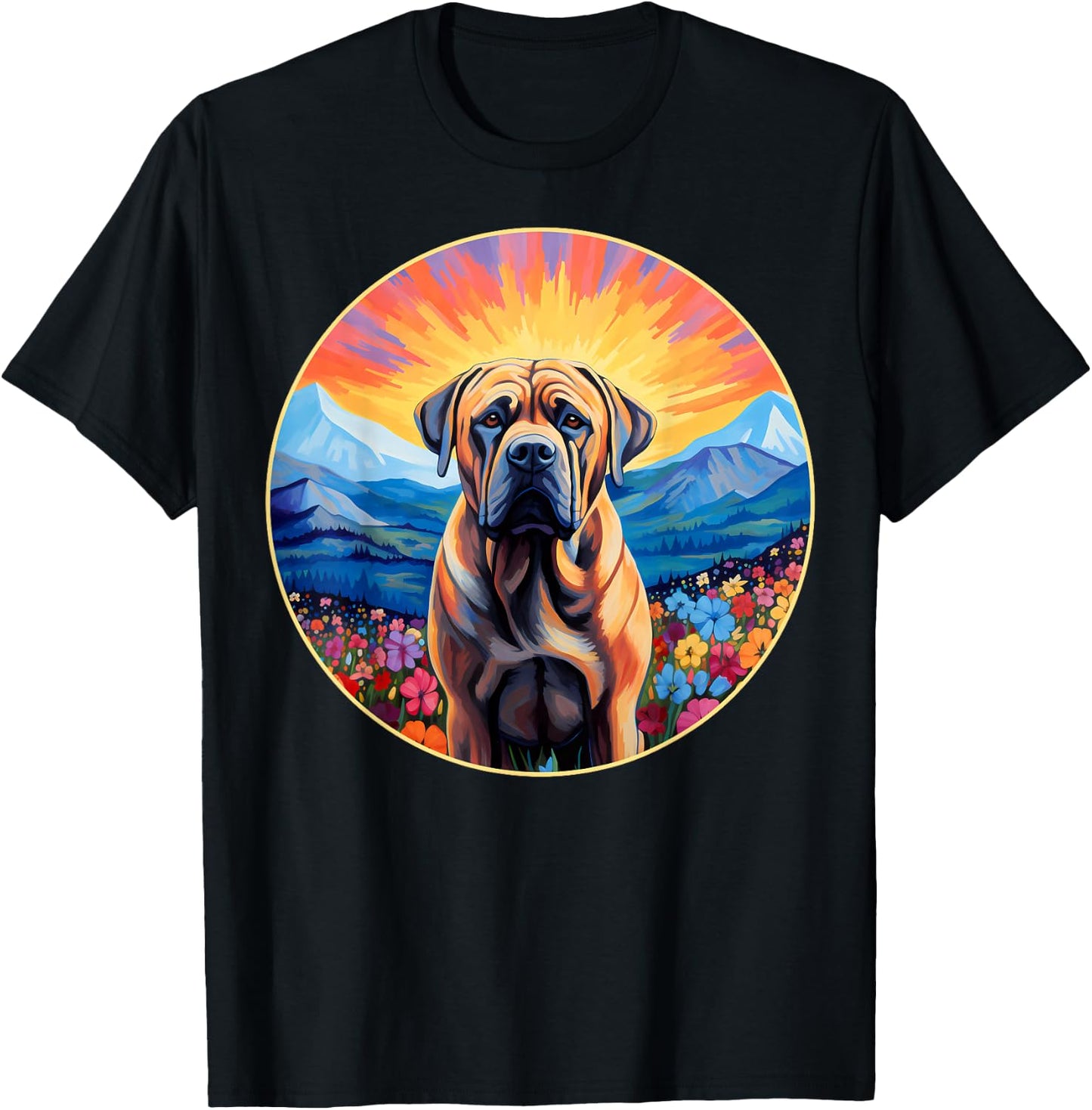 Cute Boerboel Flower Mountain South African Mastiff Dog T-Shirt - T-Shirt | Black