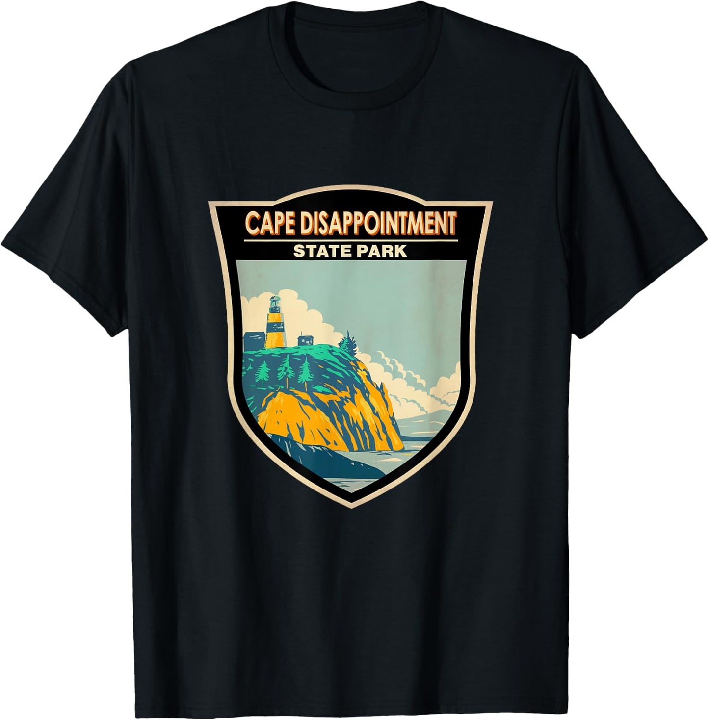 Cape Disappointment State Park Washington Badge Vintage T-Shirt - T-Shirt | Black