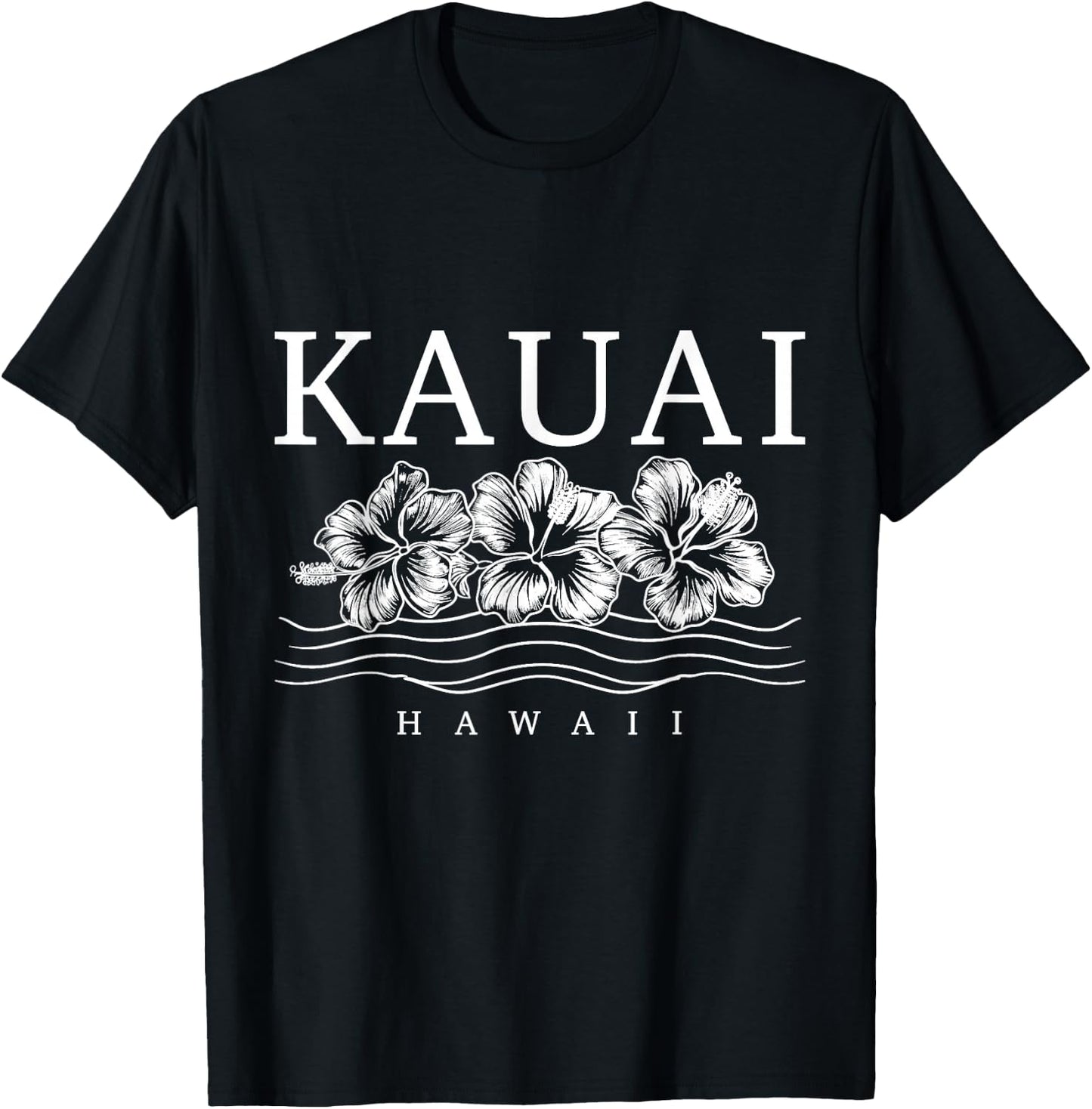 Kauai Hawaii Hawaiian Hibiscus Flowers Surfer Souvenir T-Shirt - T-Shirt | Black