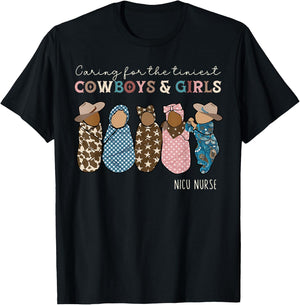 Western NICU Nurse Cowboys And Girls Baby Neonatal Nurse T-Shirt - T-Shirt | Black