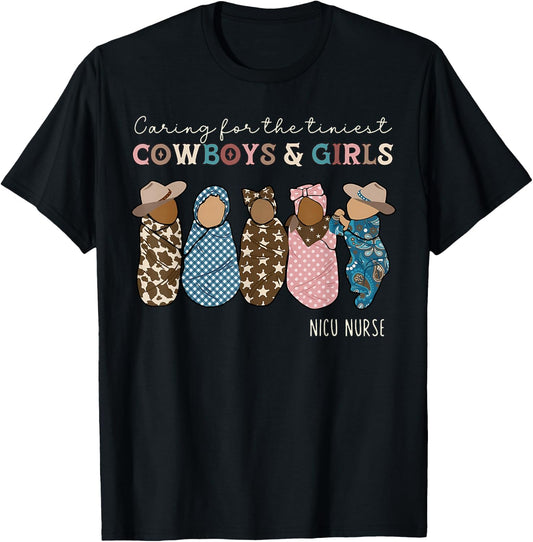 Western NICU Nurse Cowboys And Girls Baby Neonatal Nurse T-Shirt - T-Shirt | Black