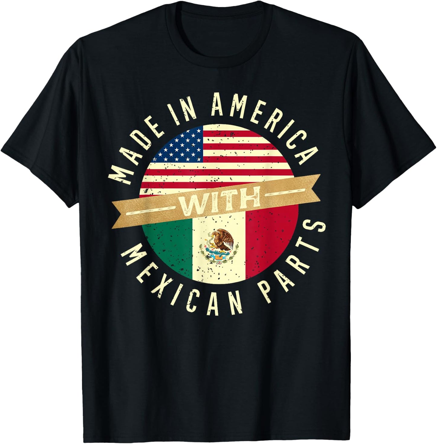 Made In America With Mexican Parts USA Mexico Flag Citizen T-Shirt - T-Shirt | Black